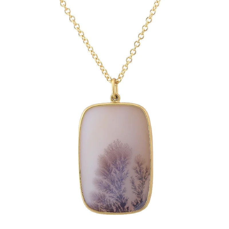 Divided chain necklace-Rectangular Cushion Cut Dendritic Agate Necklace