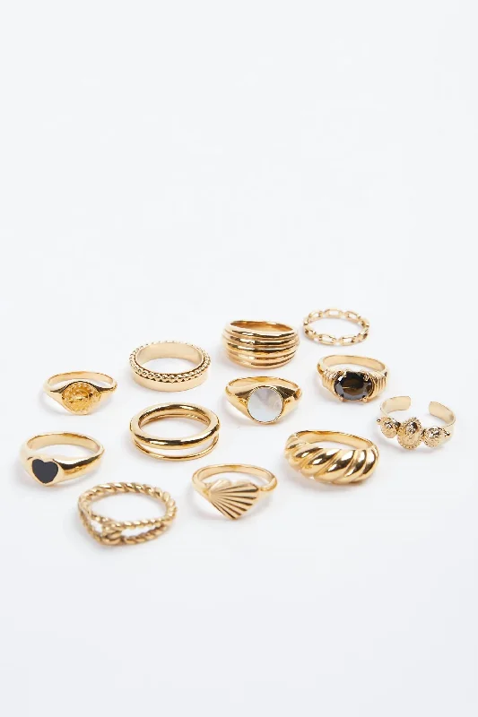 Long diamond ring-Retro Ring Set In Gold