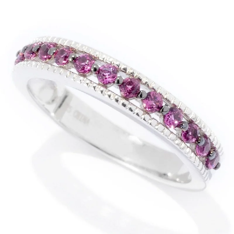 Hand-chiseled ring-Rhodium Over Sterling Silver 0.4ctw Rhodolite Band Ring