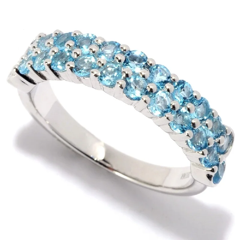 Slanted gem ring-Rhodium Over Sterling Silver 1.26Ctw Swiss Blue Topaz Ring