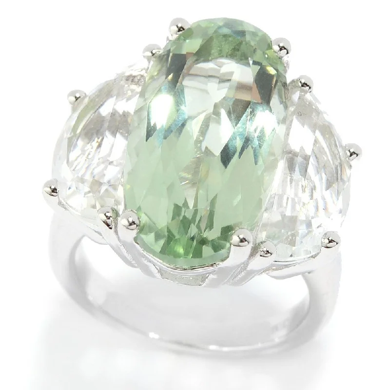 Rugged stone ring-Rhodium Over Sterling Silver 11.6ctw Green Amethyst & White Quartz Ring