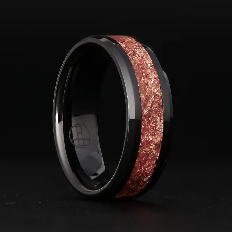 Frosty aquamarine ring-Rose Gold Leaf Ring on Black Ceramic | Full Channel