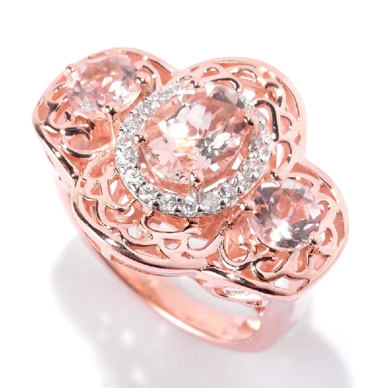 Subtle silver ring-Rose Gold Over Sterling Silver Morganite and White Natural Zircon Ring