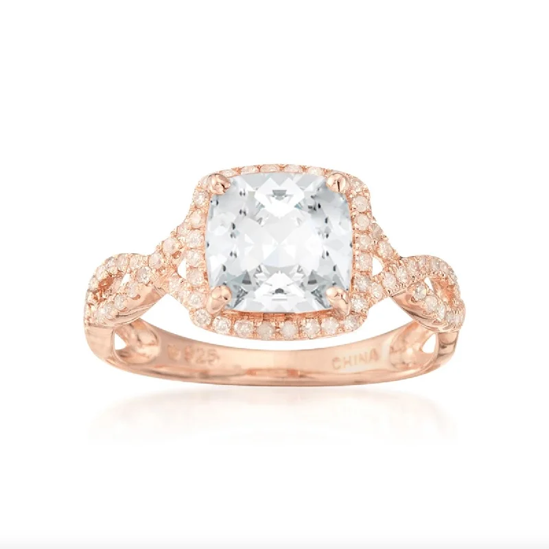 Mosaic band ring-Rose Gold Plated Over Sterling Silver Crystal and White Topaz Solitaire Ring