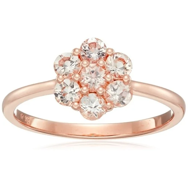 Lustrous amethyst ring-Rose Gold-Plated Silver Morganite Round Flower Ring, Size 7 - Pink