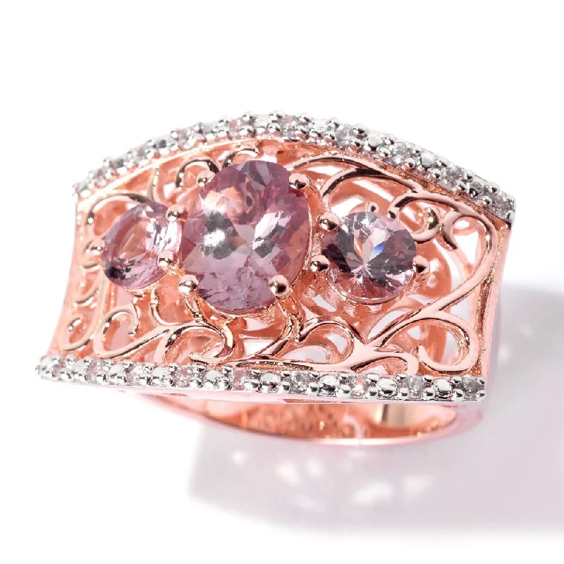 Radiant platinum ring-Rose Goldtone Sterling Silver Color Shift Garnet Scrollwork Ring