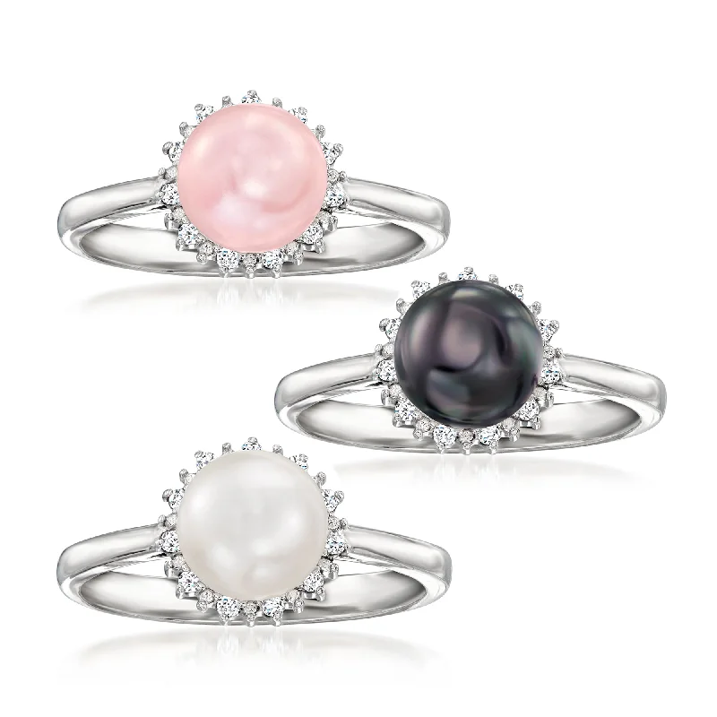 Peak stone ring-Ross-Simons 7-7.5mm Multicolored Cultured Pearl Jewelry Set: 3 Rings With . Diamonds in Sterling Silver