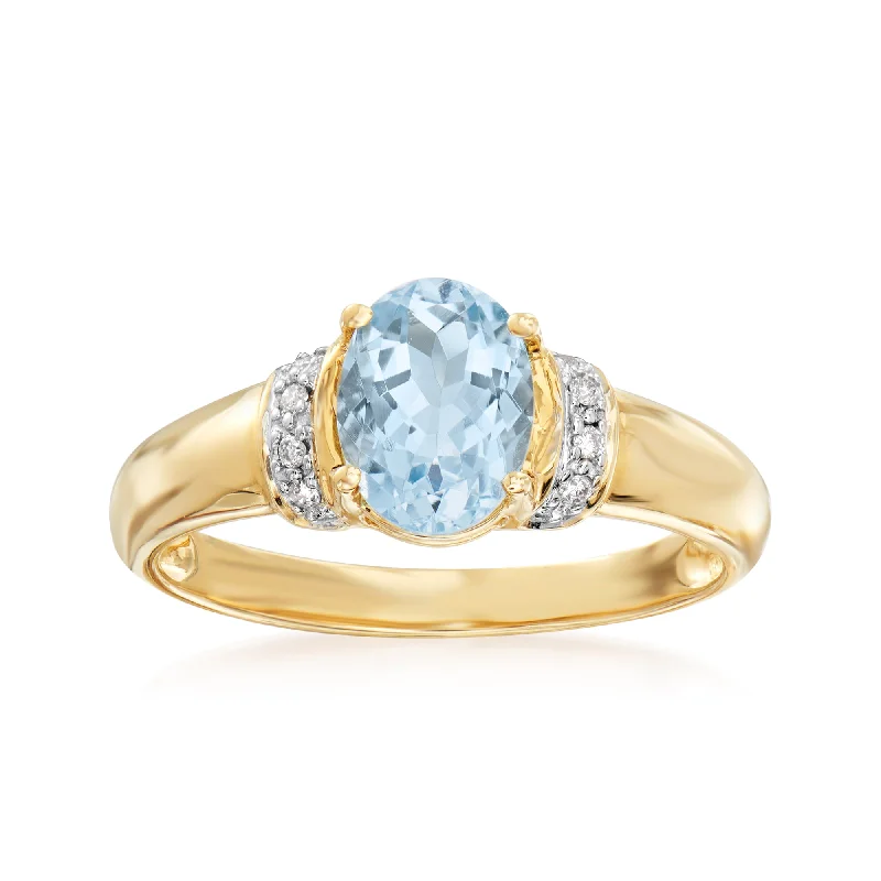 Pierced design ring-Ross-Simons Aquamarine Ring With Diamond Accents in 14kt Yellow Gold