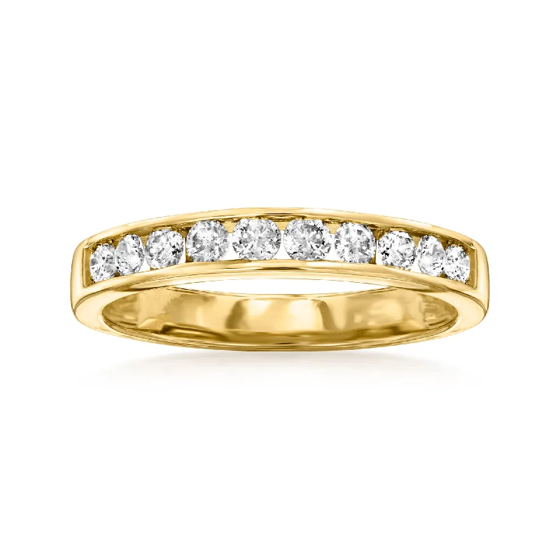 Bold moonstone ring-Ross-Simons Channel-Set Diamond Wedding Band in 14kt Yellow Gold