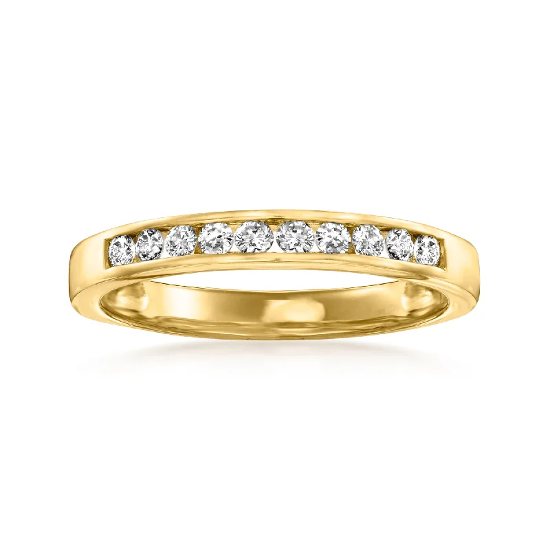 Lustrous quartz ring-Ross-Simons Channel-Set Diamond Wedding Band in 14kt Yellow Gold