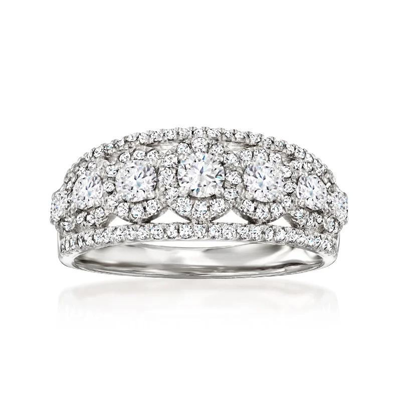 Smooth sweep ring-Ross-Simons Diamond Multi-Halo Ring in 14kt White Gold