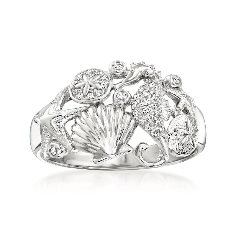 Pierced design ring-Ross-Simons Diamond Sea Life Ring in Sterling Silver