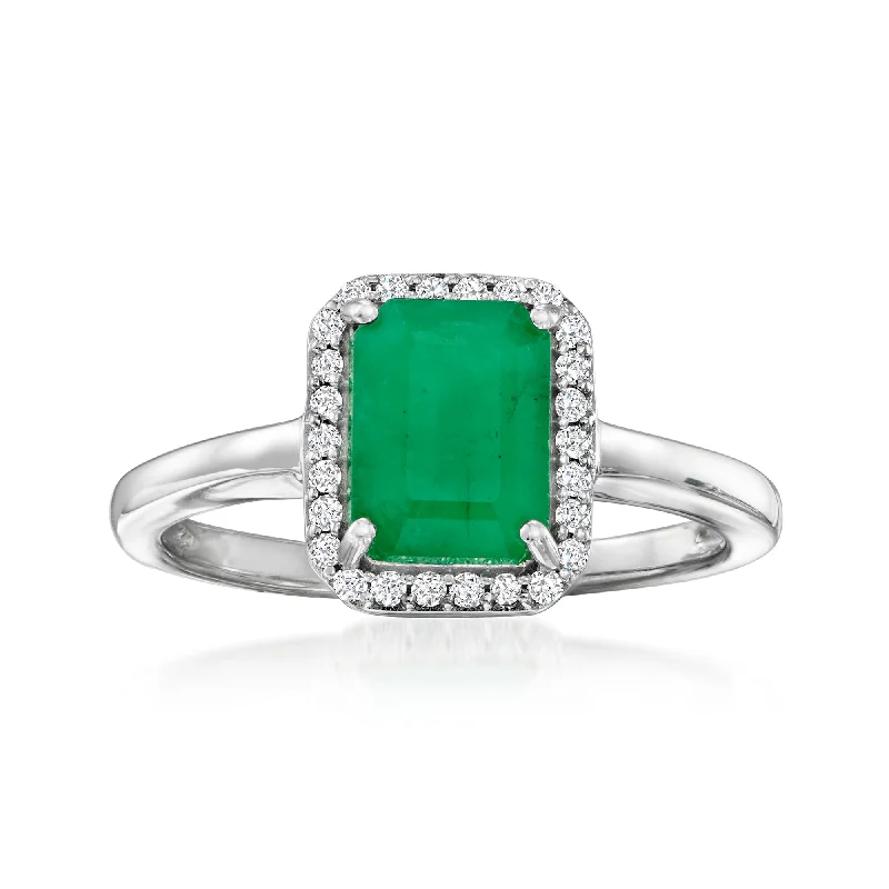 Mist gem ring-Ross-Simons Emerald and . Diamond Ring in 14kt White Gold