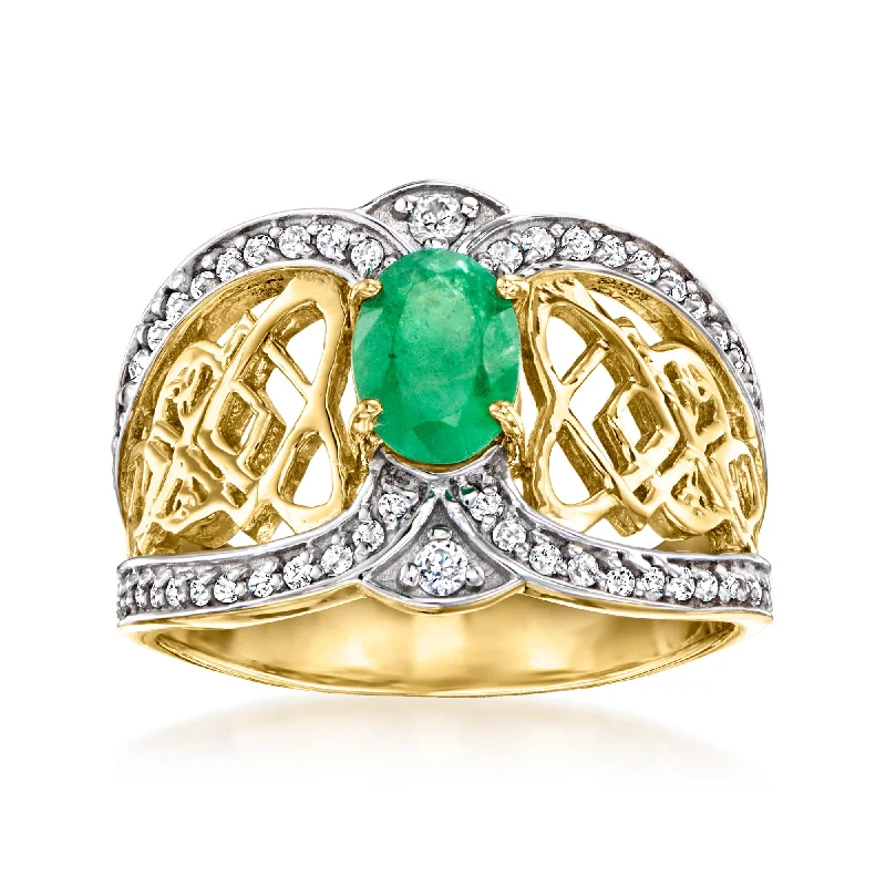 Fine-etched ring-Ross-Simons Emerald and . White Zircon Celtic Knot Ring in 18kt Gold Over Sterling