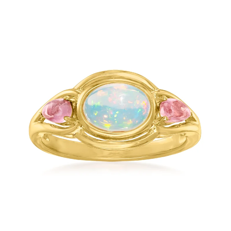 Single pearl ring-Ross-Simons Ethiopian Opal and Pink Tourmaline Ring in 18kt Gold Over Sterling