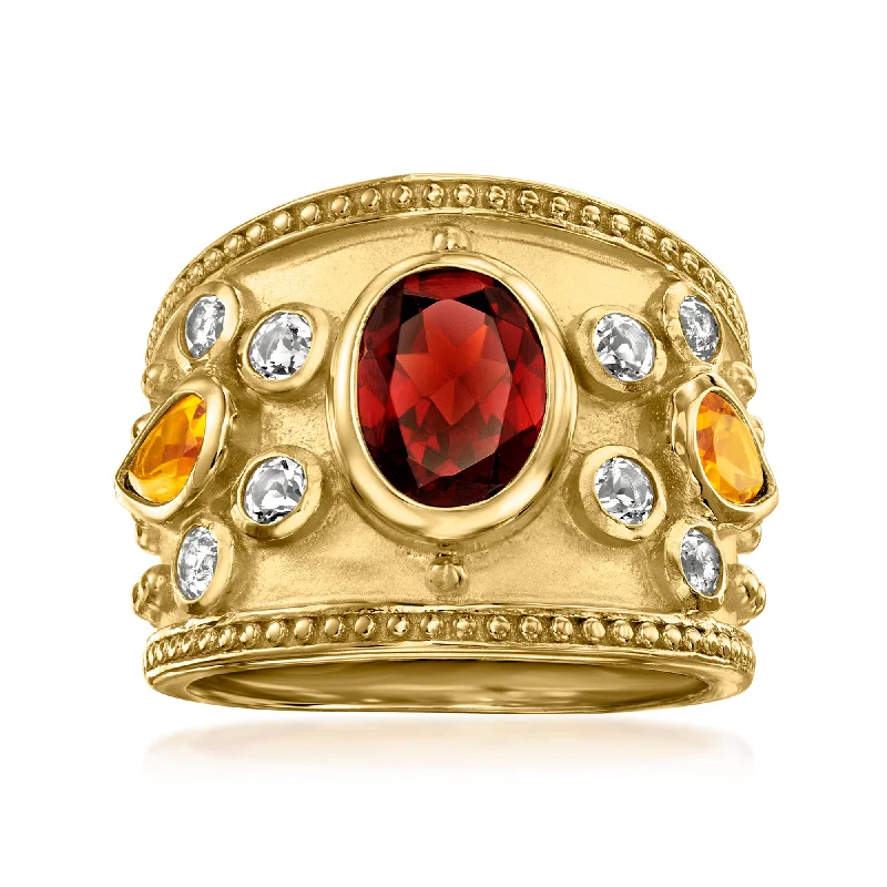 Elevated band ring-Ross-Simons Garnet and . Citrine Ring With . White Topaz in 18kt Gold Over Sterling