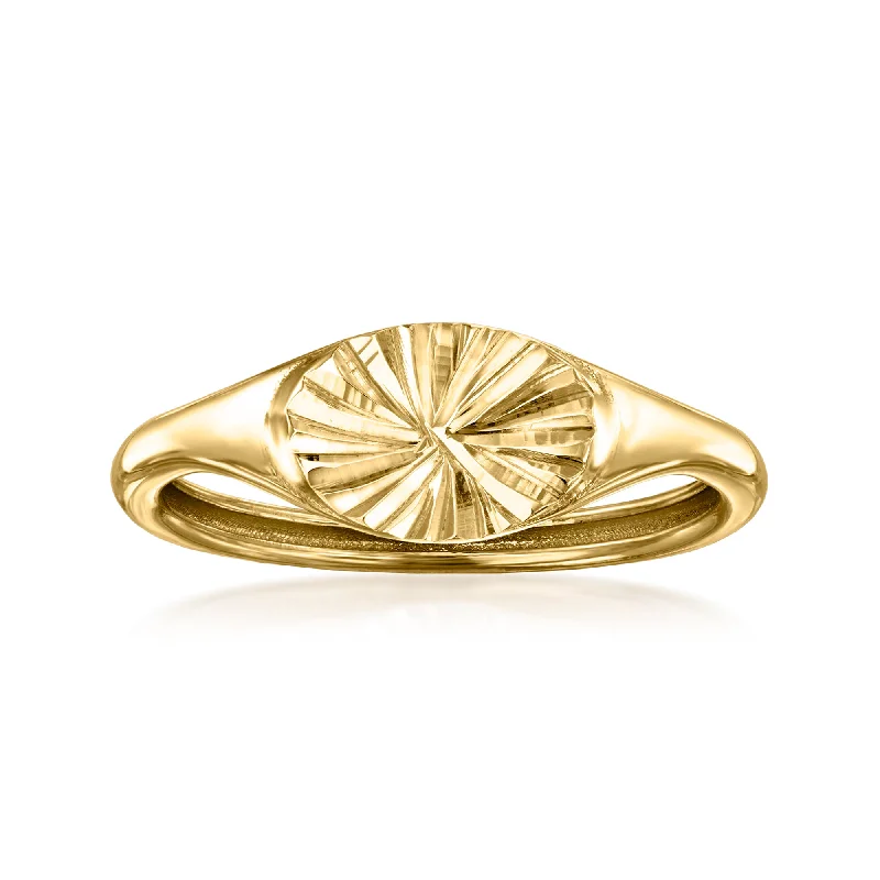 Fern frond ring-Ross-Simons Italian 14kt Yellow Gold Faceted Signet Ring