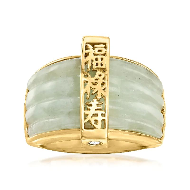 Dotted band ring-Ross-Simons Jade "Fortune, Prosperity, Longevity" Ring With 18kt Gold Over Sterling