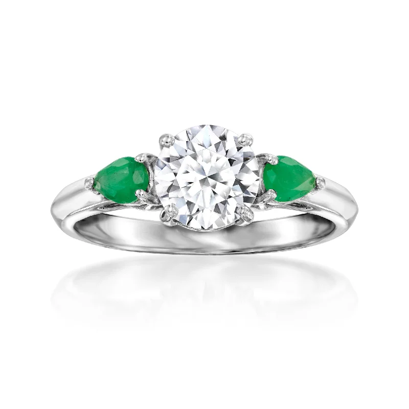 Eleven-gem ring-Ross-Simons Lab-Grown Diamond Ring With . Emeralds in 14kt White Gold