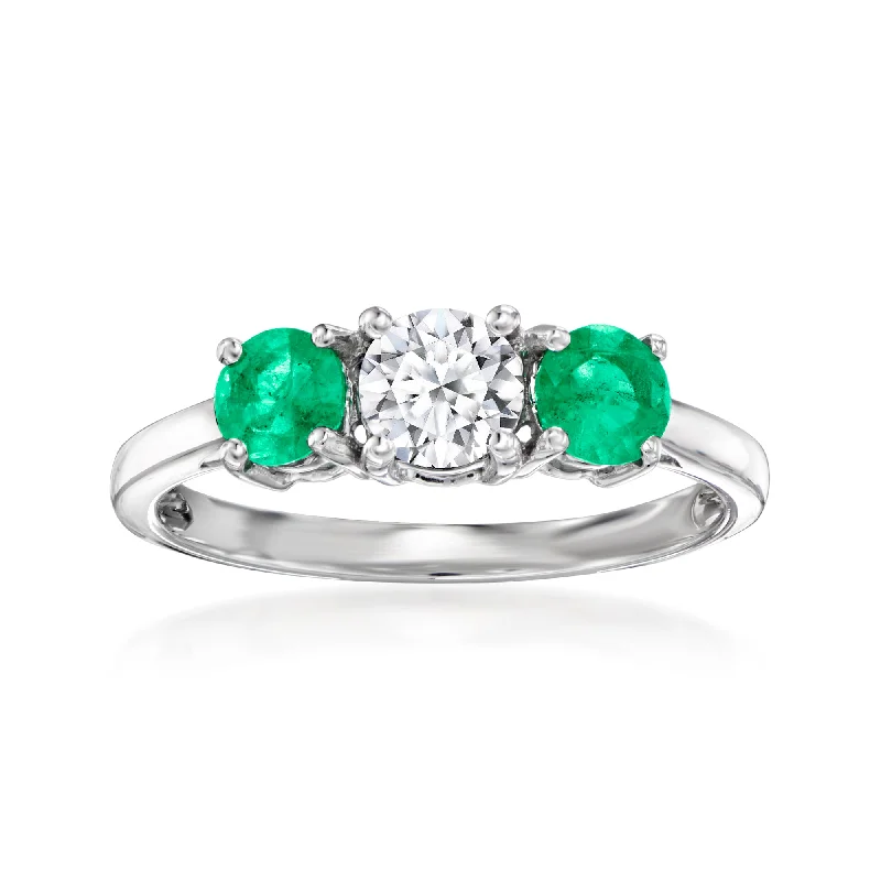 Tribal carved ring-Ross-Simons Lab-Grown Diamond Ring With . Emeralds in 14kt White Gold