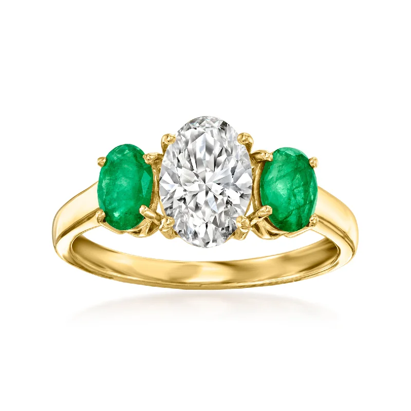 Rugged stone ring-Ross-Simons Lab-Grown Diamond Ring With . Emeralds in 14kt Yellow Gold