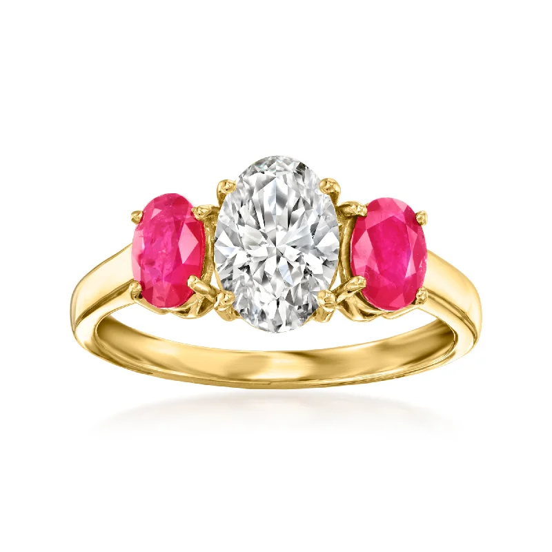 Stacked birthstone ring-Ross-Simons Lab-Grown Diamond Ring With Rubies in 14kt Yellow Gold