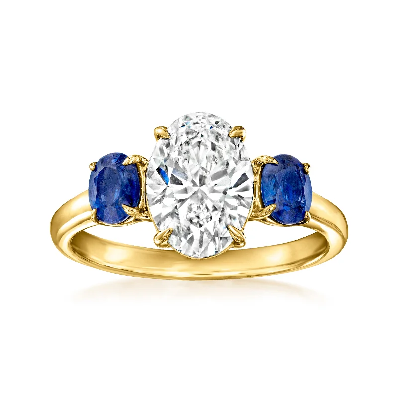 Lustrous minimalist ring-Ross-Simons Lab-Grown Diamond Ring With Sapphires in 14kt Yellow Gold