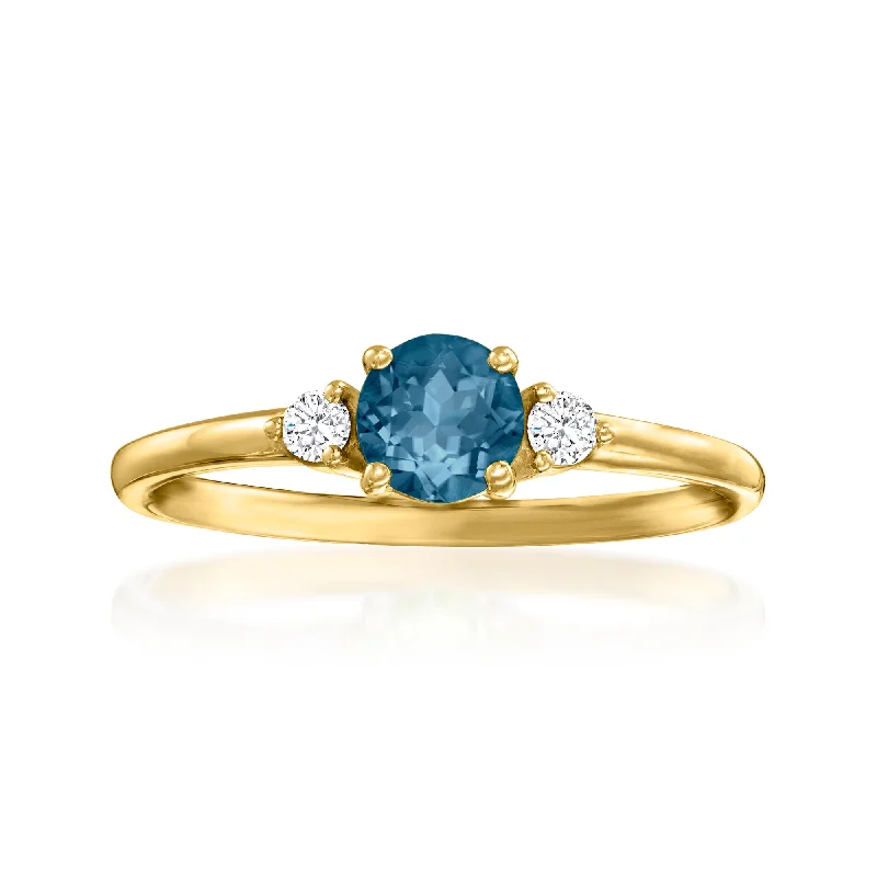 Scalloped edge ring-Ross-Simons London Blue Topaz and . Diamond Ring in 14kt Yellow Gold