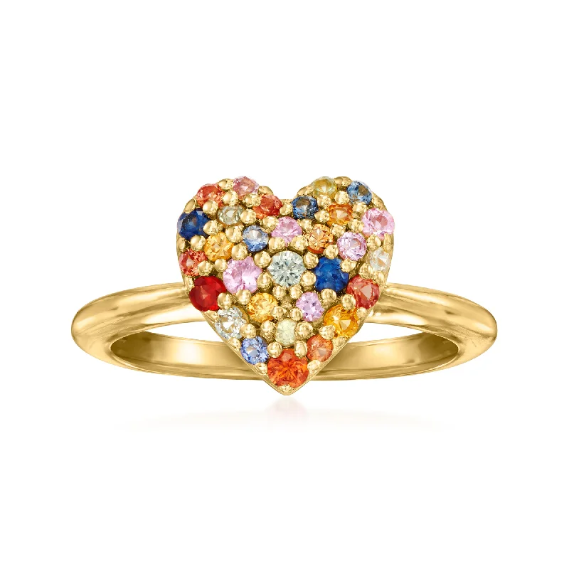 Soft morganite ring-Ross-Simons Multicolored Sapphire Heart Ring in 18kt Gold Over Sterling