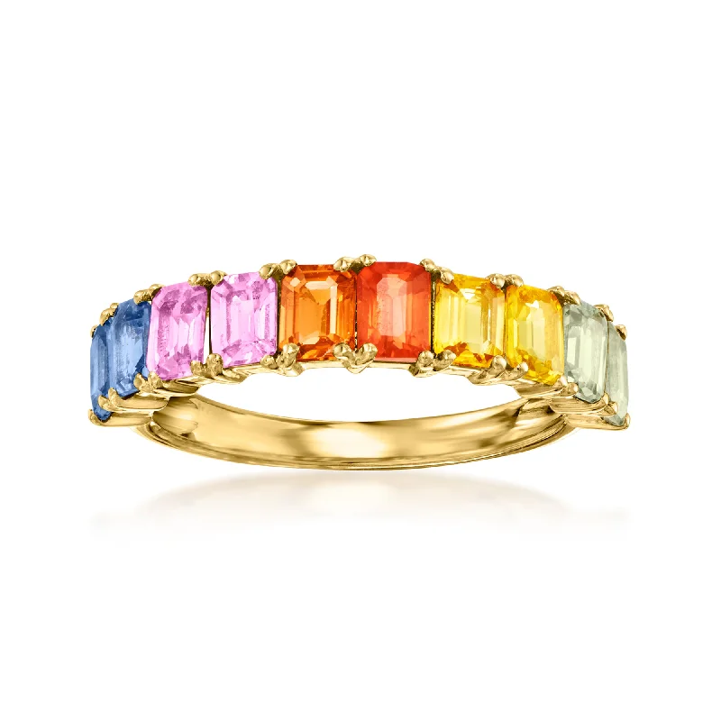 Polished palladium ring-Ross-Simons Multicolored Sapphire Ring in 18kt Gold Over Sterling