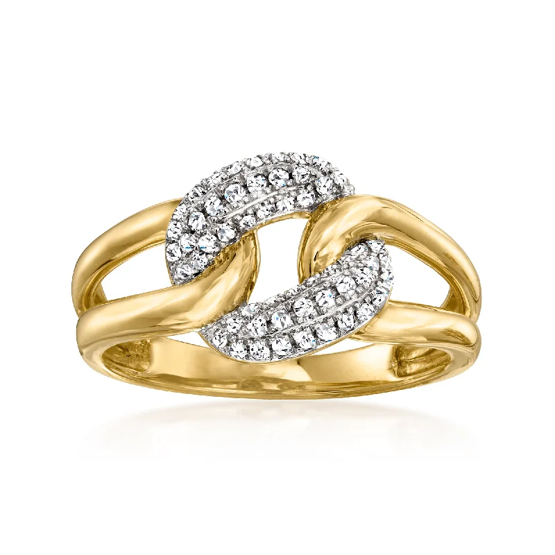 Deep-set stone ring-Ross-Simons Pave Diamond Curb-Link Ring in 18kt Yellow Gold