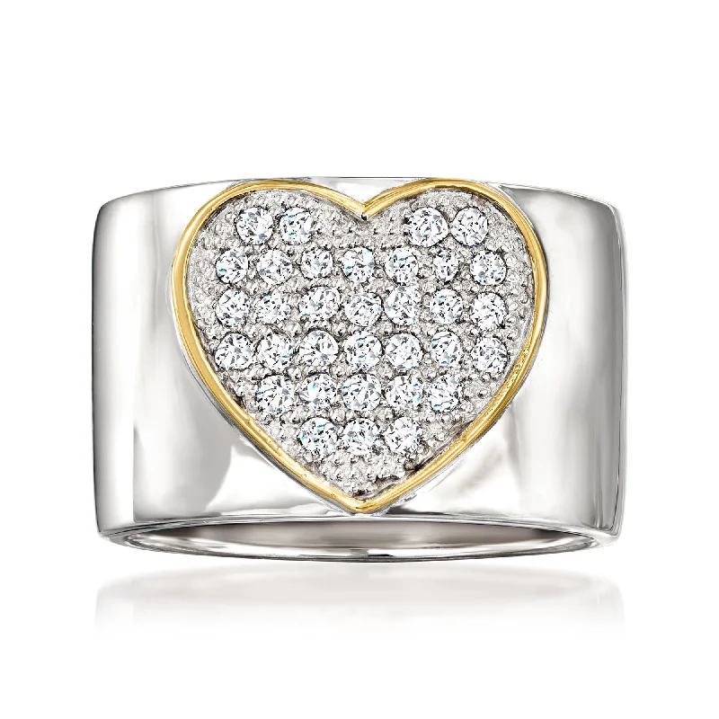 Twisted knot ring-Ross-Simons Pave Diamond Heart Ring in Sterling Silver With 14kt Yellow Gold