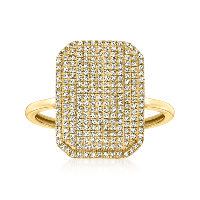 Stained enamel ring-Ross-Simons Pave Diamond Rectangular Ring in 14kt Yellow Gold