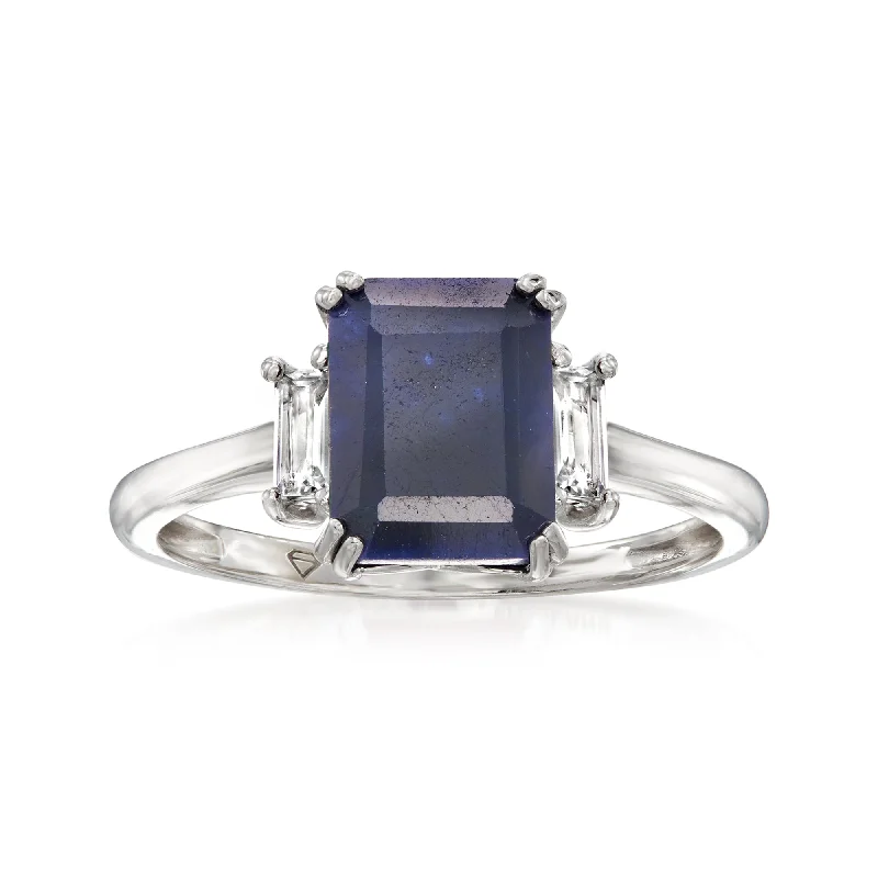 Smelted gold ring-Ross-Simons Sapphire Ring With . White Topaz in Sterling Silver