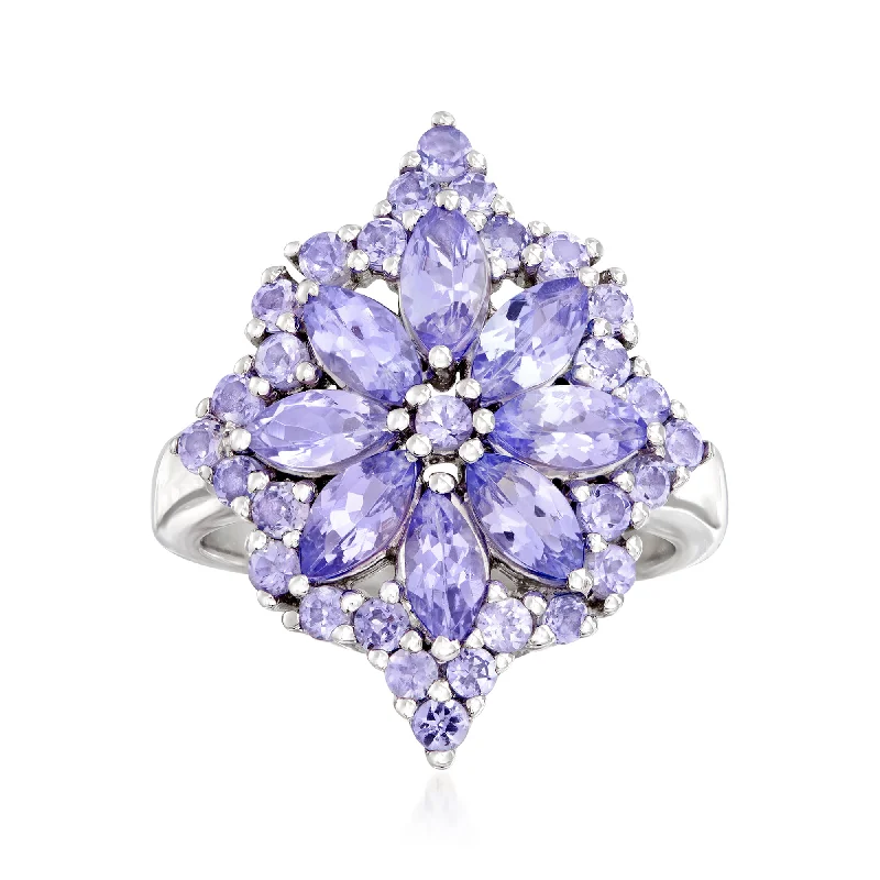 Nested stone ring-Ross-Simons Tanzanite Flower Burst Ring in Sterling Silver