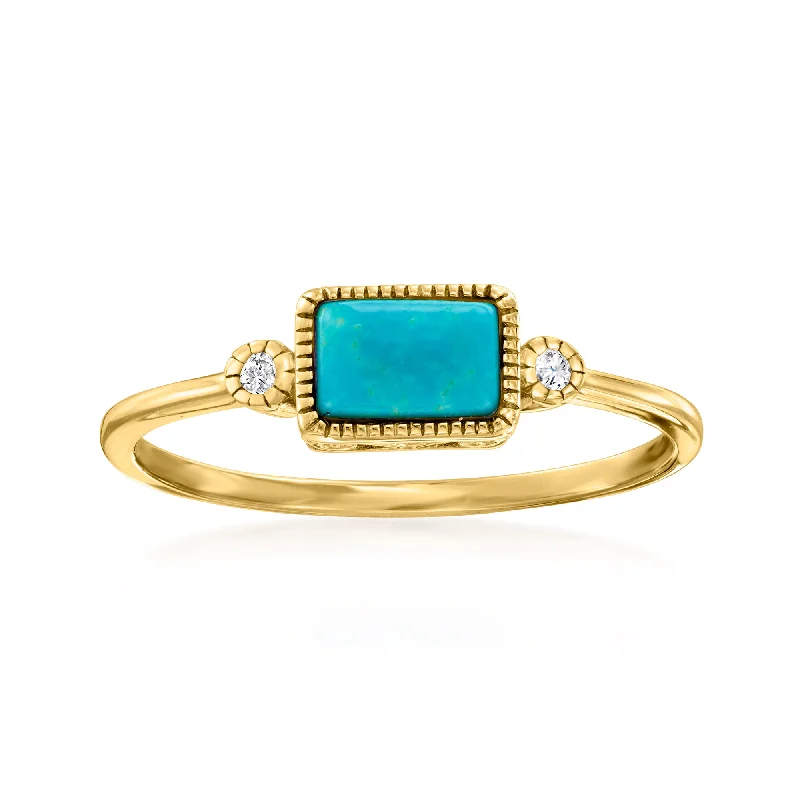 Lustrous quartz ring-Ross-Simons Turquoise and Diamond-Accented Ring in 14kt Yellow Gold