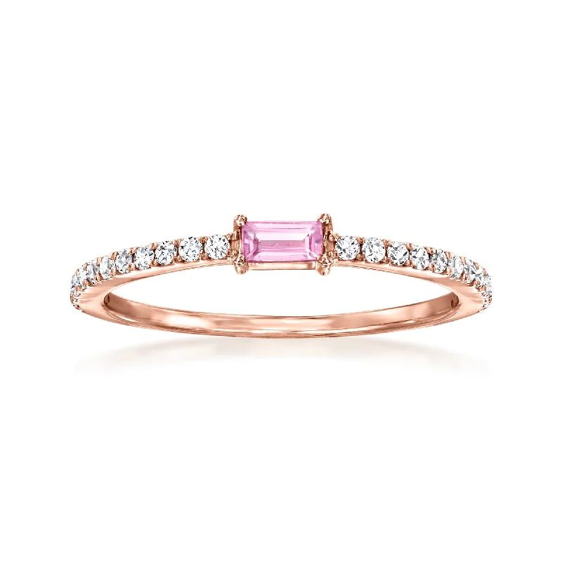 Grained stone ring-RS Pure by Ross-Simons Pink Sapphire and . Diamond Ring in 14kt Rose Gold