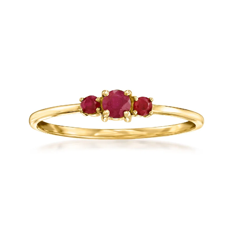 Satin marble ring-RS Pure by Ross-Simons Ruby 3-Stone Ring in 14kt Yellow Gold