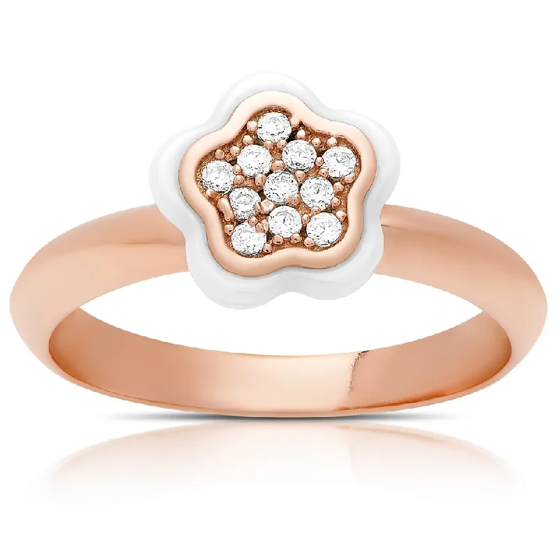 Dense sapphire ring-Samantha Stone Rose Gold Over Sterling Silver Cubic Zirconia Ceramic Flower Ring