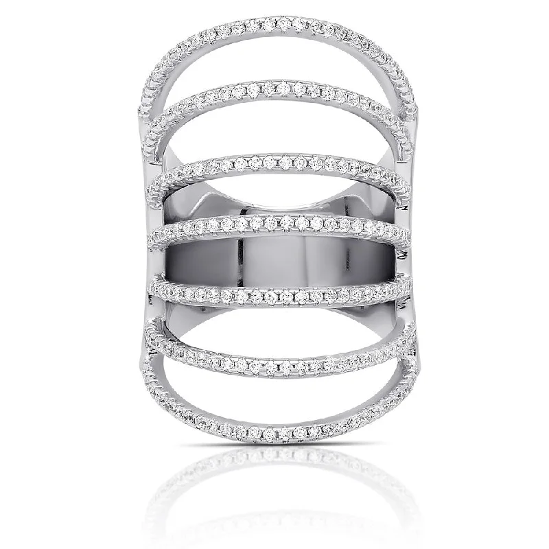 Ridged pattern ring-Samantha Stone Sterling Silver Cubic Zirconia Multi Strand Ring