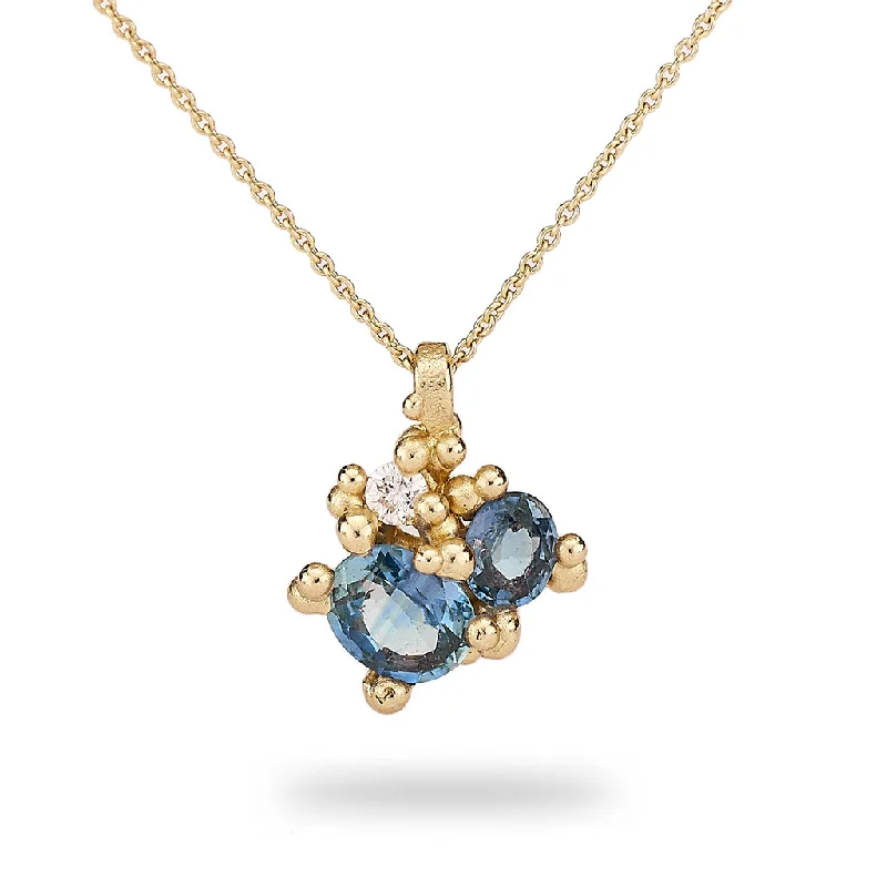 Smelted gold necklace-Sapphire Cluster Pendant with Diamonds