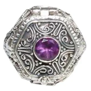 Polished palladium ring-'Secret Flame' Amethyst Solitaire Ring (Indonesia)