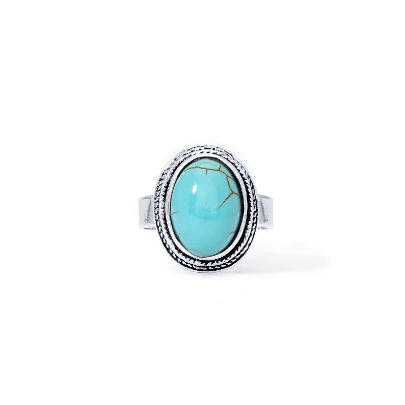 Chiseled gem ring-Silver Plated Simulated Turquoise Oval Ring