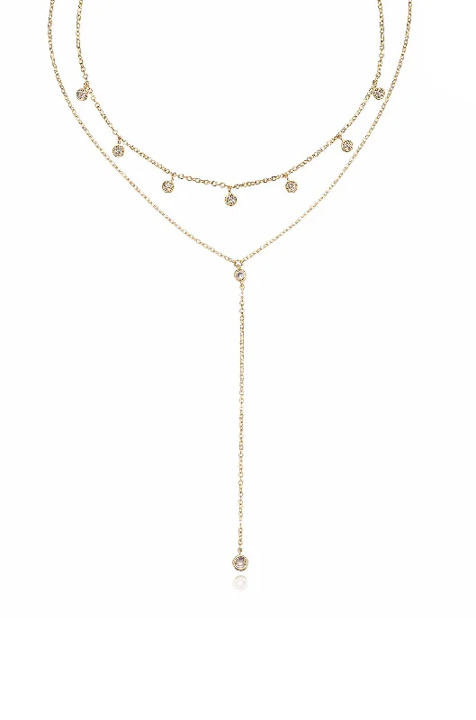 Bold moonstone necklace-Simplistic Crystal Lariat Necklace Set