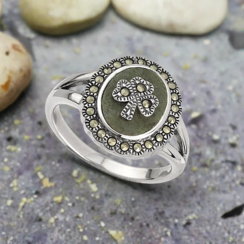 Smooth sweep ring-Connemara Marble Shamrock Ring