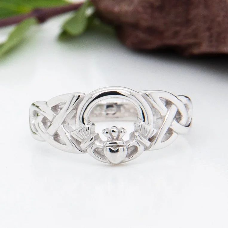 Hovering diamond ring-Sterling Silver Celtic Claddagh Ring