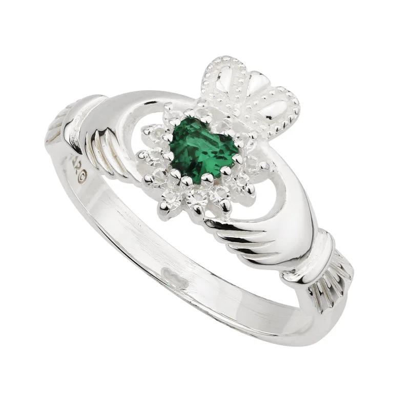 Floating gem ring-Sterling Silver Crystal Heart Claddagh Ring