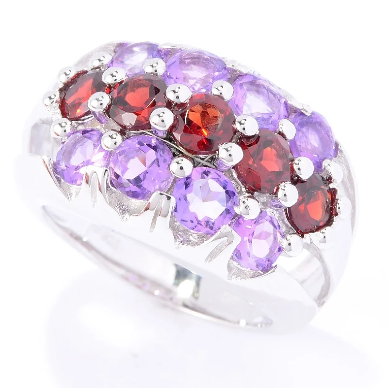 Radiant onyx ring-Ss/ Brilliant Cut Round 2.67Ctw Garnet & Amethyst Three-Row Cluster Ring