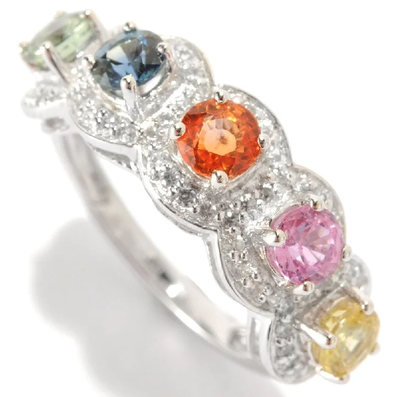 Airy silver ring-Ster Silver 2.04ct Orange Sapphire & Multi Sapphire Band Ring, Size 7