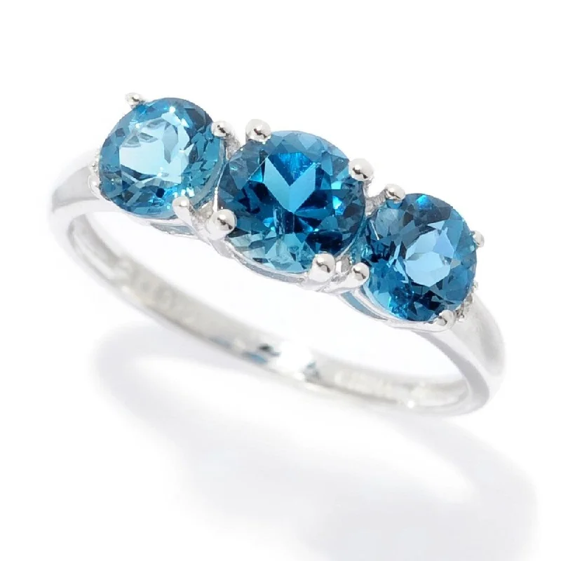 Ridged edge ring-Ster Silver London Blue Topaz Round Cut 3-Stone Ring